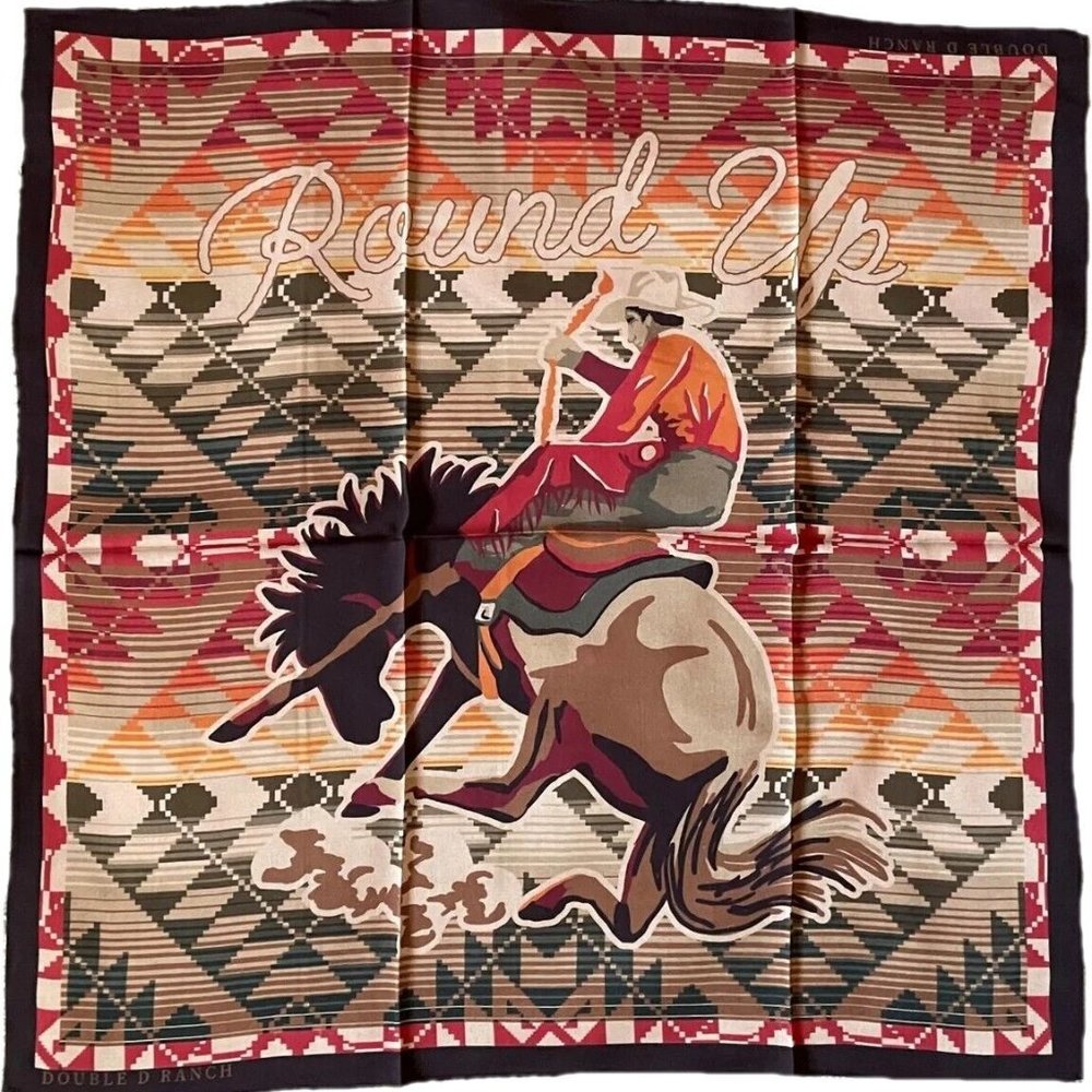 DOUBLE D RANCH Multicolor Yellowstone Camp Cowboy Rodeo Horse Western Scarf